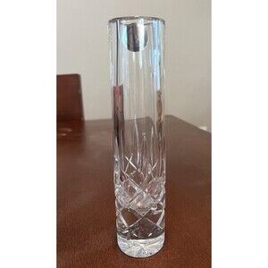 Vintage TR Made In Poland Genuine Cut Crystal Thick Vase 8” Tall, 1.75” Wide